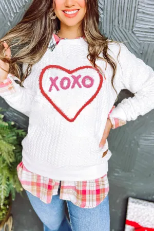 White Valentines Heart XOXO Graphic Textured Sweatshirt