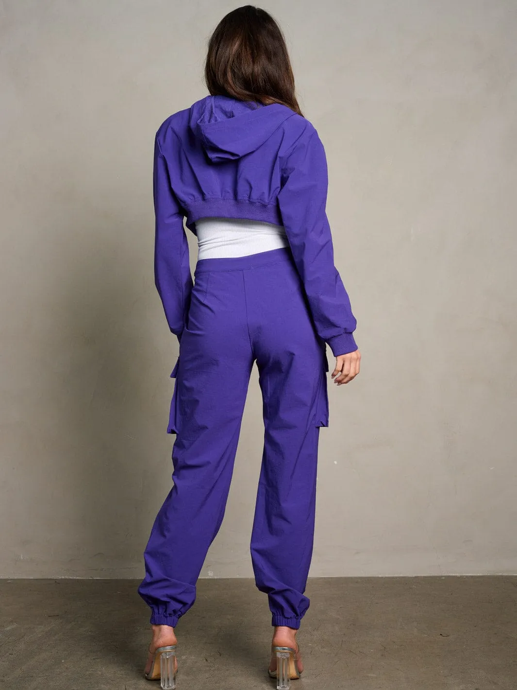 WOMEN'S LONG SLEEVE CROP JACKET & BUTTON CLOSURE PANTS CARGO 2PC. SET
