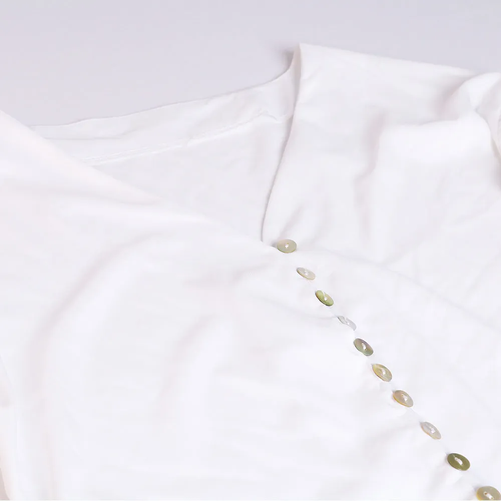 Women's Loose V Neck Lace Edge Shirt Button Blouse
