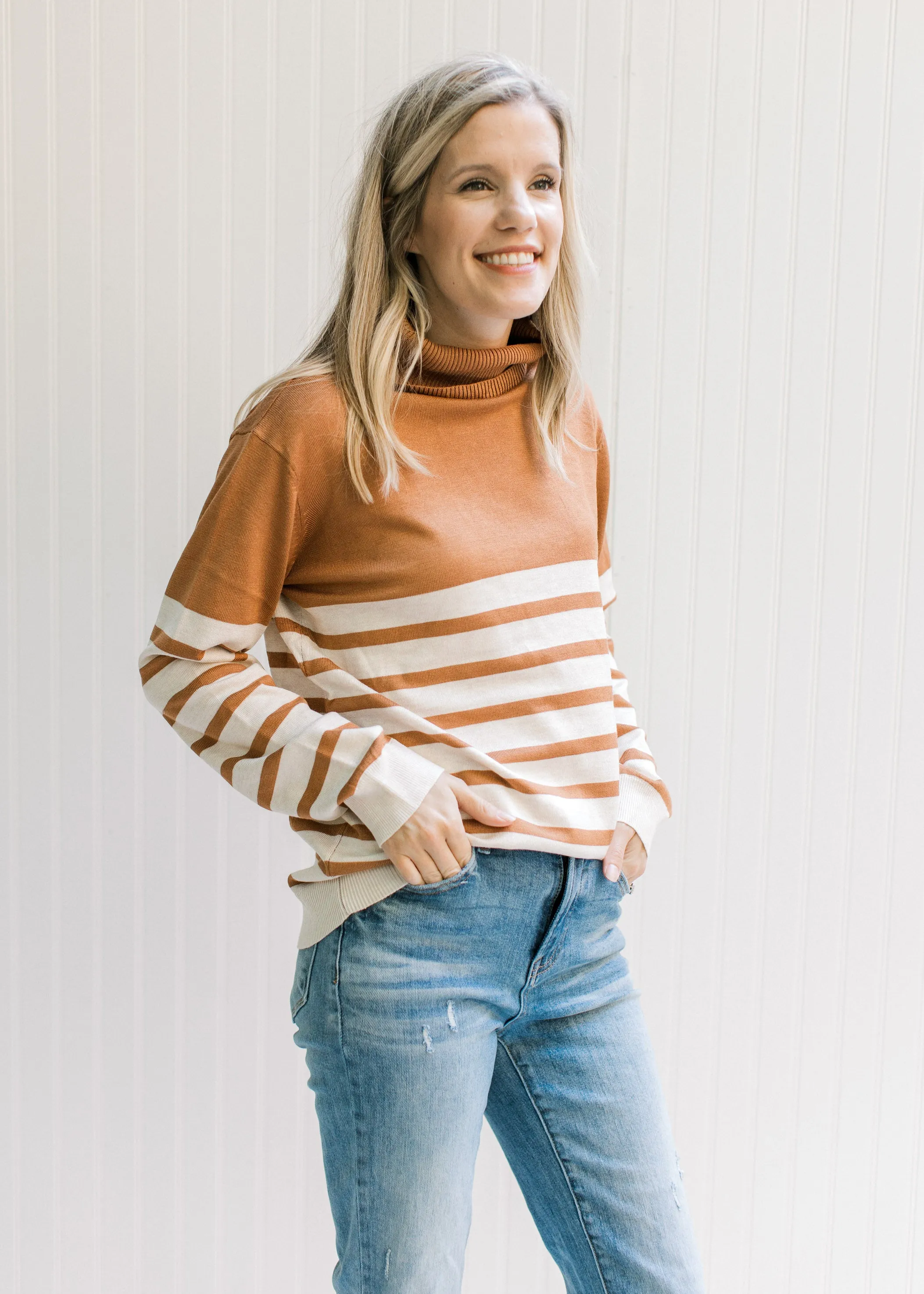 X Caramel and Cream Striped Sweater