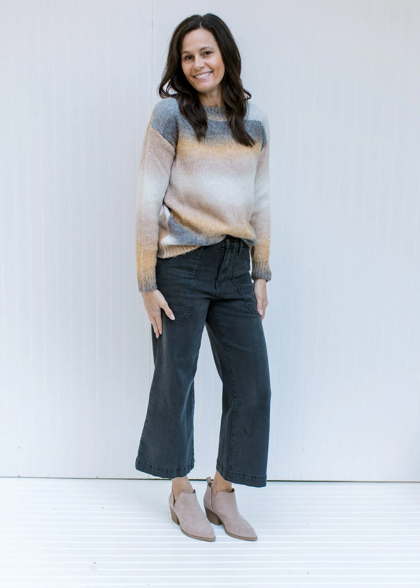 X Gray Cream and Mustard Ombre Sweater
