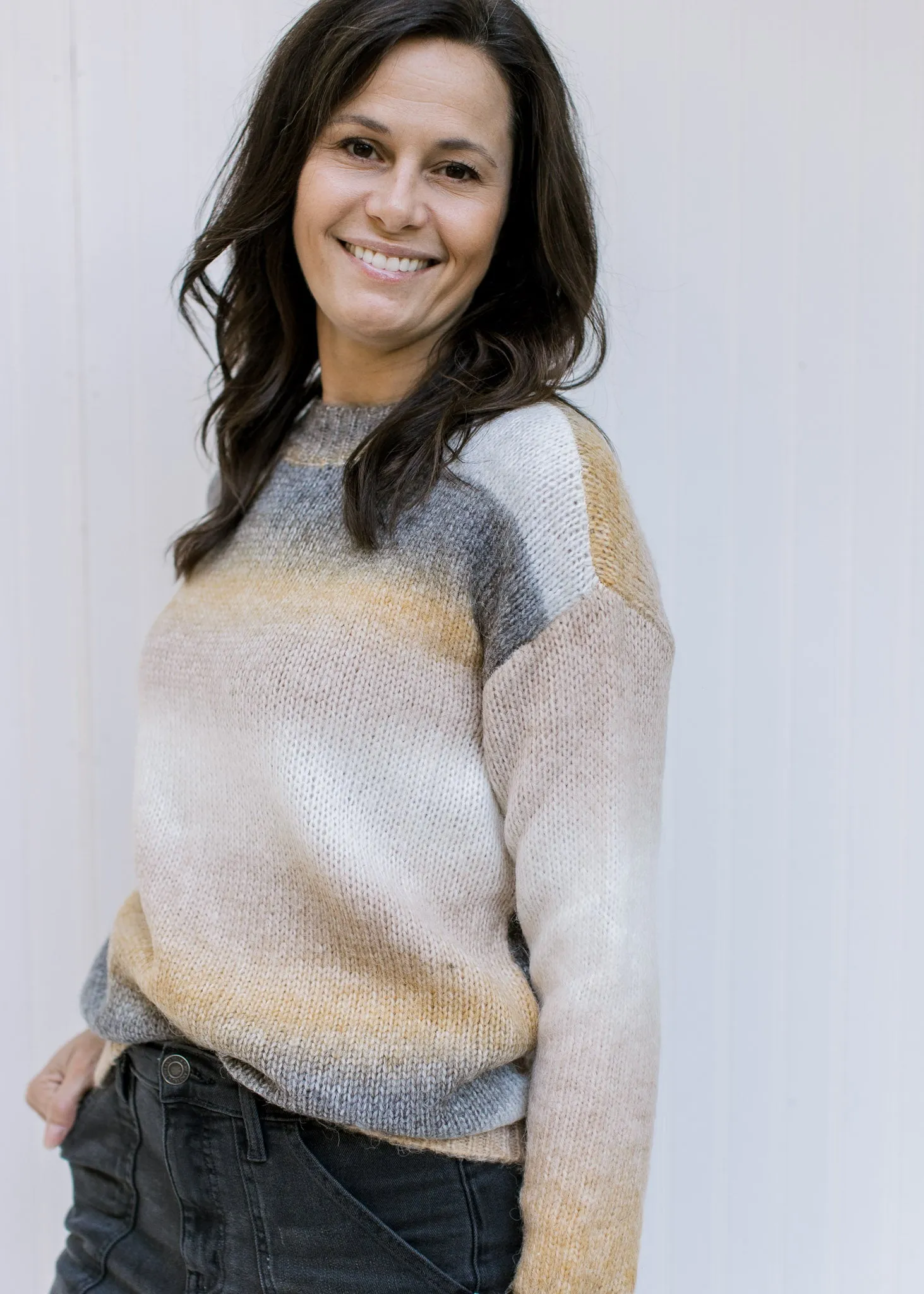 X Gray Cream and Mustard Ombre Sweater