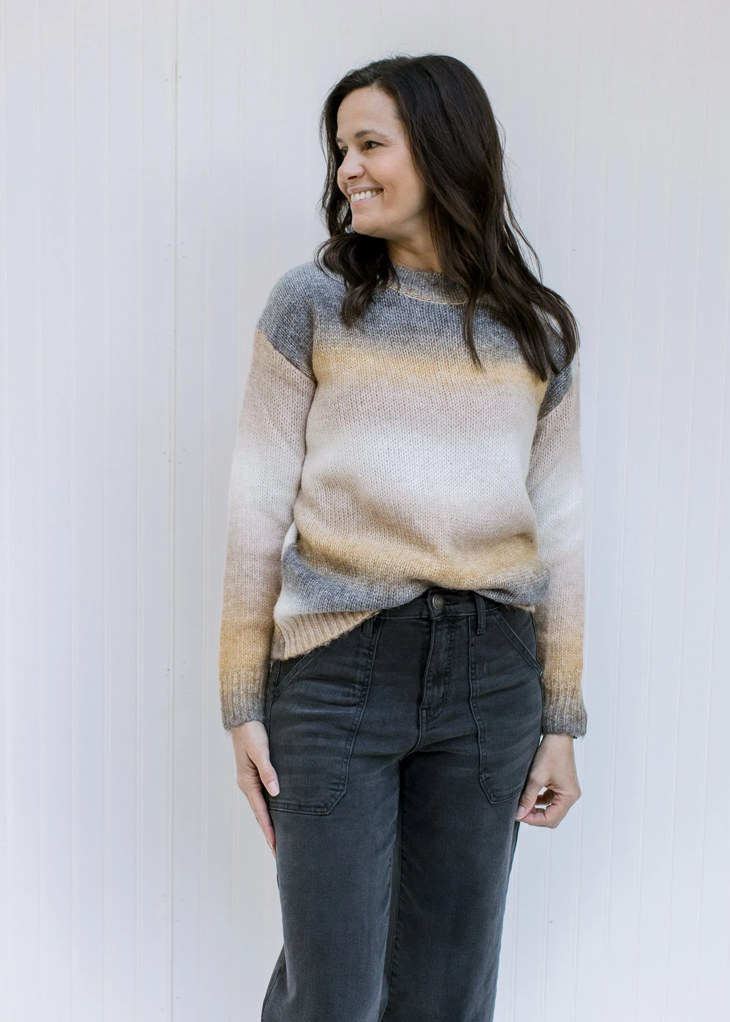 X Gray Cream and Mustard Ombre Sweater
