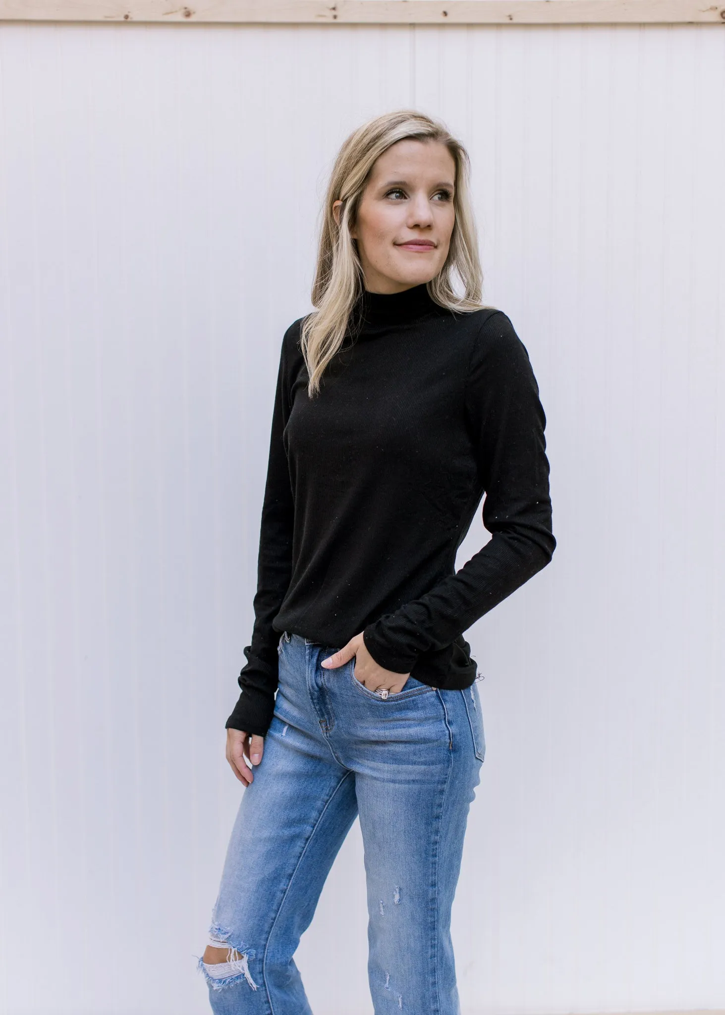 X Mock Neck LS Black Top