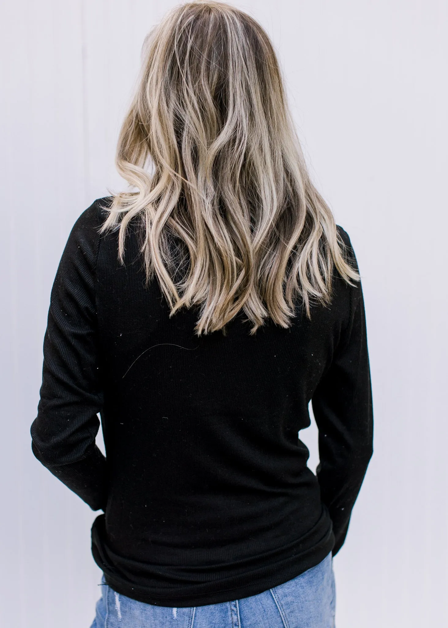 X Mock Neck LS Black Top