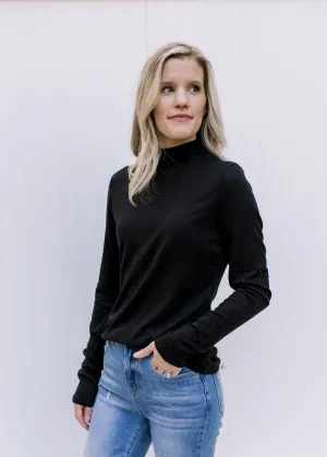 X Mock Neck LS Black Top