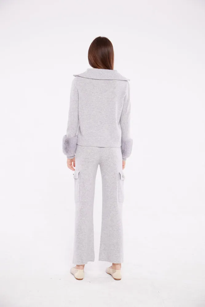 Zip Up Faux Cuff Sweater in Fog